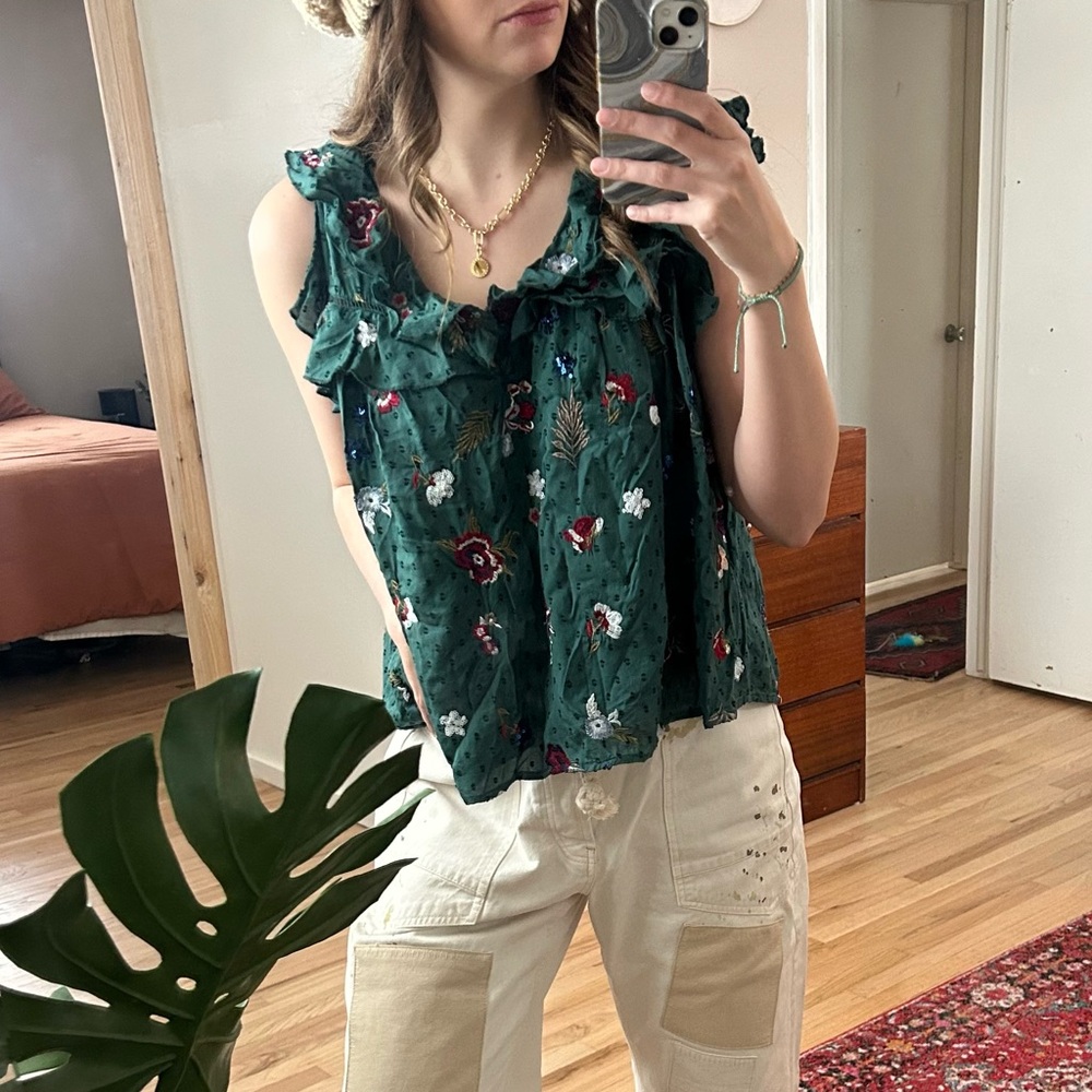 Revolve Tularosa | Emerald Green Embroidered Blouse
